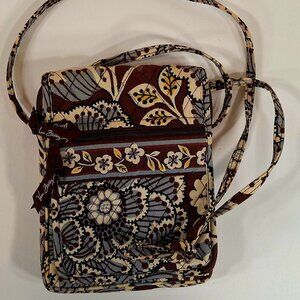 Vera Bradley Mini Hipster Crossbody Bag Brown Blue Yellow Floral Pattern